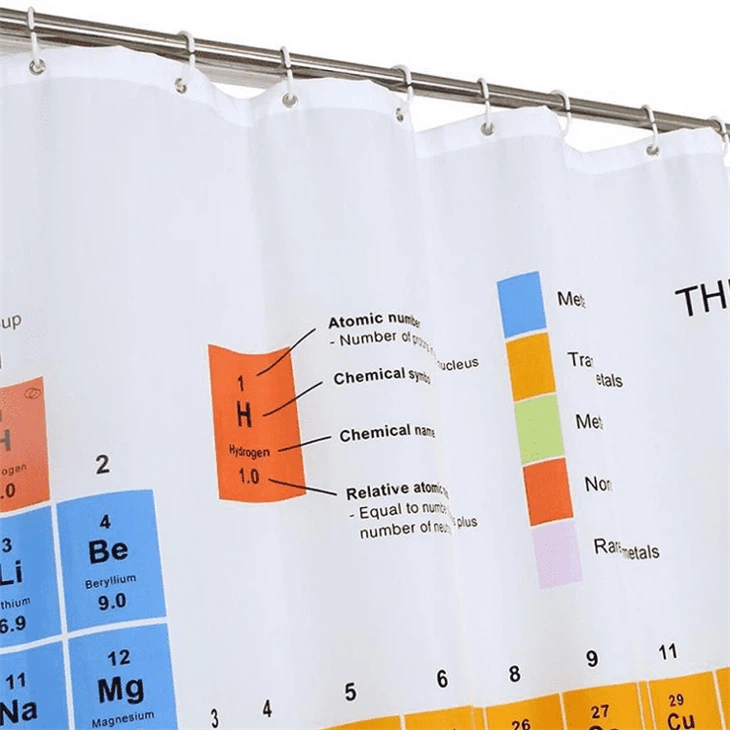 New-fashioned Periodic Table Of Elements Shower Curtain Water Repellent 3D Polyester Bath Curtain